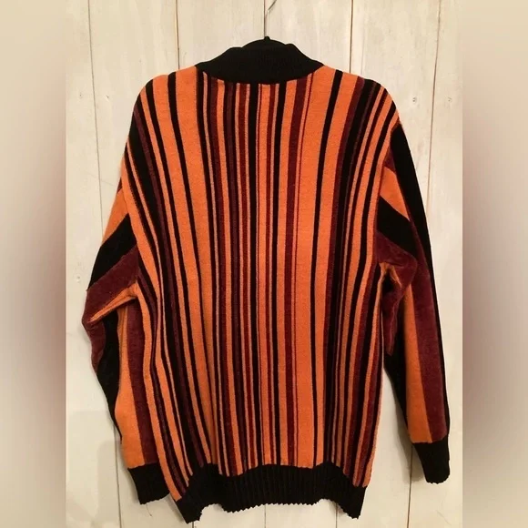 Vintage Royal Prestige Mens XL Full Zip Sweater Festival Orange &‎ Black Stripe - Picture 5 of 7